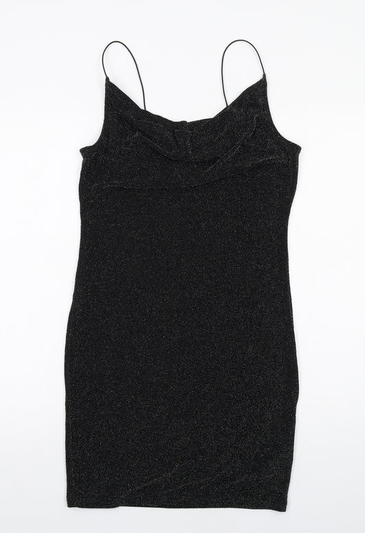 H&M Womens Black Polyamide Slip Dress Size 12 Cowl Neck Pullover
