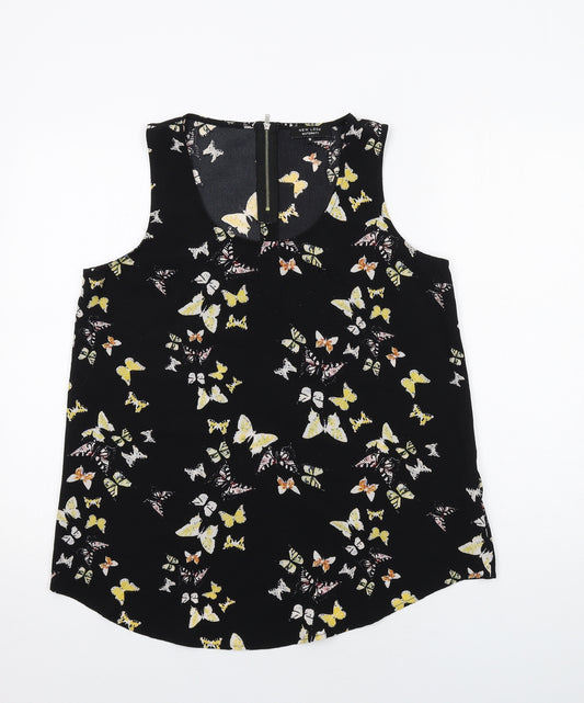 New Look Womens Black Geometric Polyester Basic Tank Size 10 Round Neck - Butterfly Print
