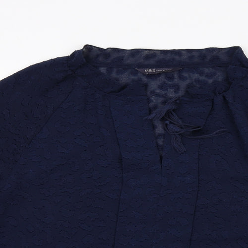 Marks and Spencer Womens Blue Geometric Polyester Basic Blouse Size 16 V-Neck