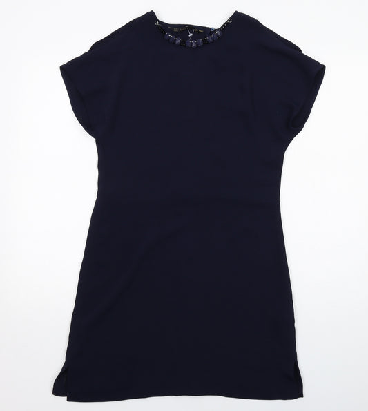 Zara Womens Blue Polyester A-Line Size XS Round Neck Button