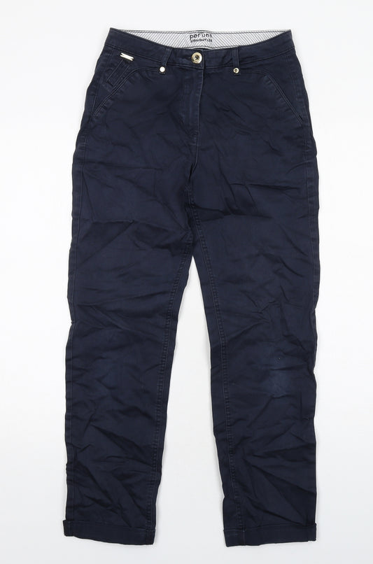 Per Una Womens Blue Cotton Trousers Size 8 Regular Zip