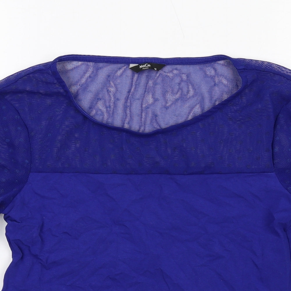 M&Co Womens Blue Cotton Basic T-Shirt Size 12 Round Neck