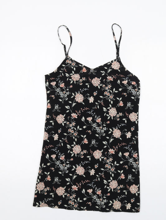 H&M Womens Black Floral Polyester Mini Size 10 V-Neck Pullover