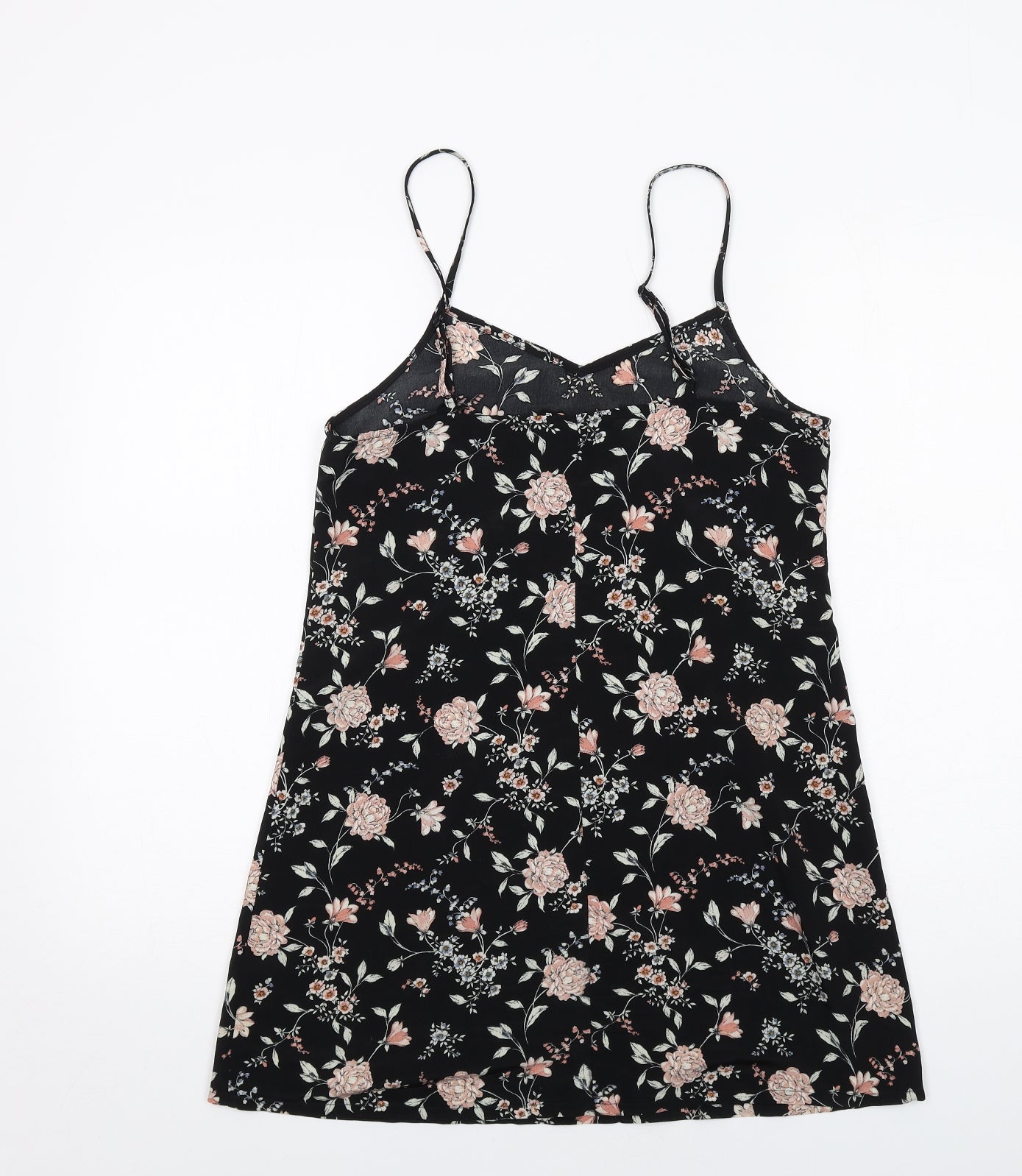 H&M Womens Black Floral Polyester Mini Size 10 V-Neck Pullover