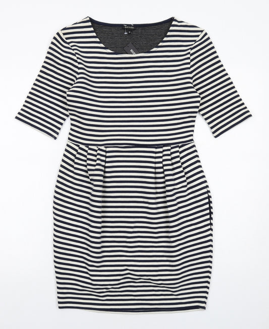 River Island Womens Blue Striped Cotton A-Line Size 10 Round Neck Pullover