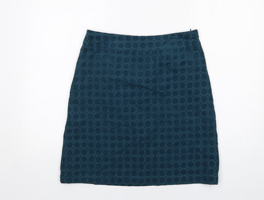 White Stuff Womens Blue Polka Dot Cotton A-Line Skirt Size 12 Zip