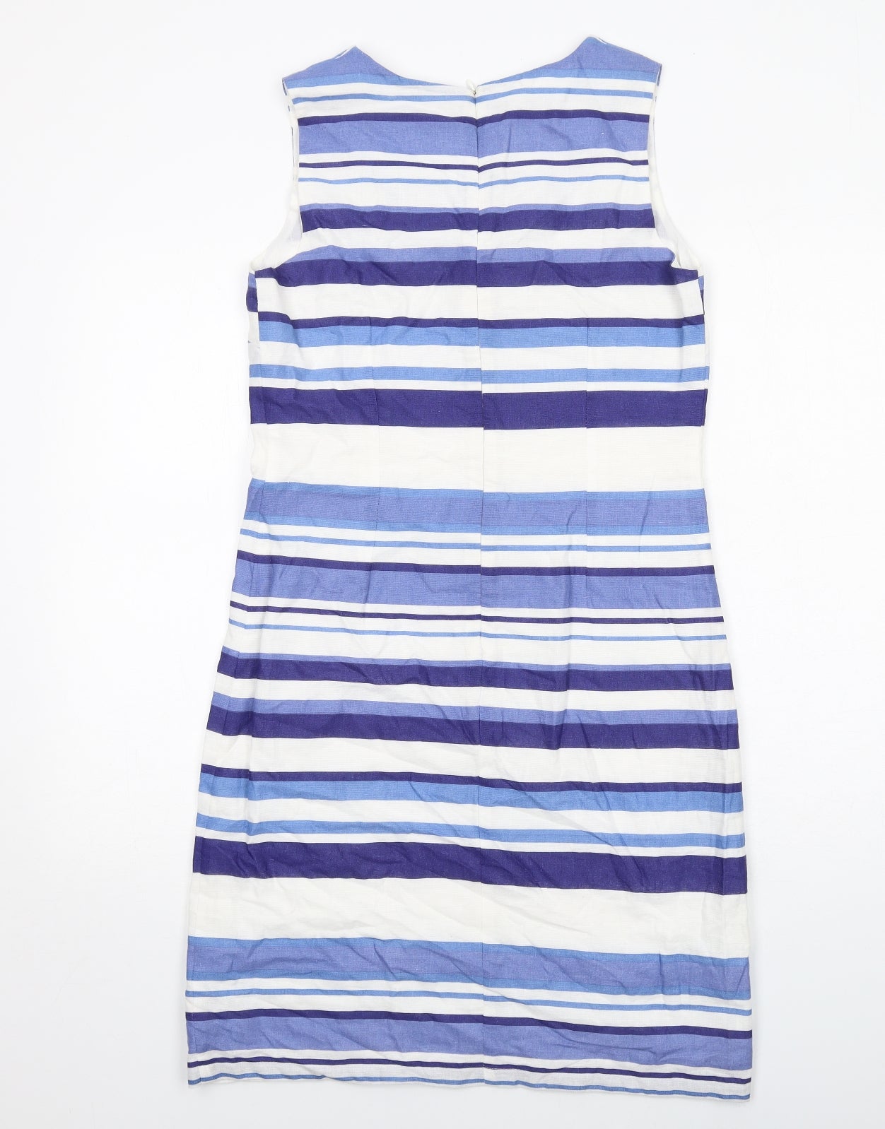 Pomodoro Womens Blue Striped Cotton Shift Size 10 Round Neck Zip