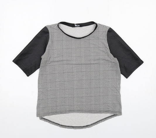 New Look Womens Black Geometric Polyester Basic T-Shirt Size 10 Boat Neck