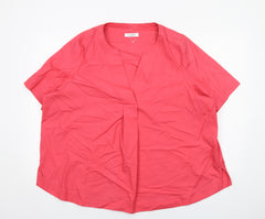 Classic Womens Pink Cotton Basic Blouse Size 24 V-Neck