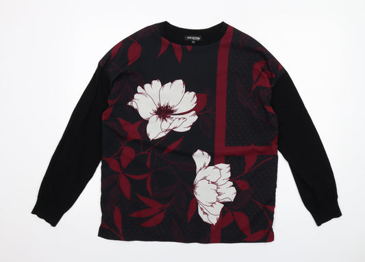 Debenhams Womens Black Round Neck Floral Polyester Pullover Jumper Size 14