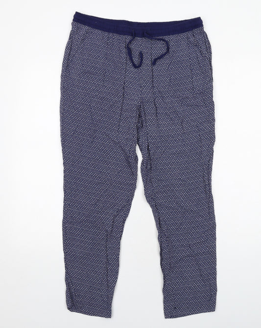 Maine Womens Blue Geometric Viscose Carrot Trousers Size 14 Regular Drawstring