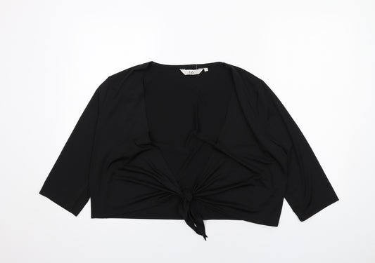 EWM Womens Black Polyester Cropped Blouse Size 18 V-Neck - Tie Front