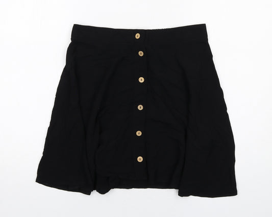 New Look Womens Black Viscose Swing Skirt Size 12 Button