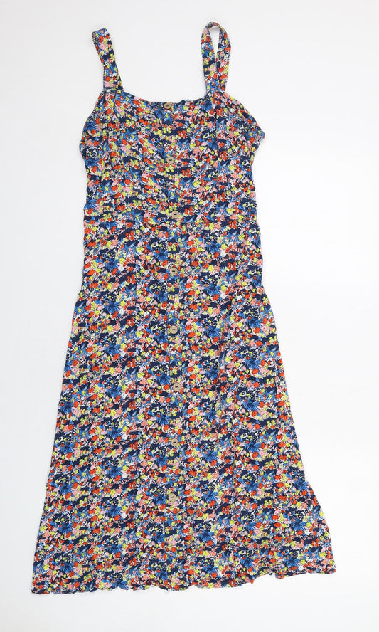 NEXT Womens Multicoloured Geometric Cotton Slip Dress Size 16 Square Neck Pullover