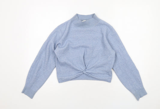 & Other Stories Womens Blue High Neck Wool Pullover Jumper Size S - Knot Detail