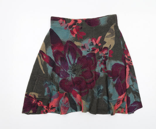 Anna Scott Womens Multicoloured Floral Wool Swing Skirt Size S