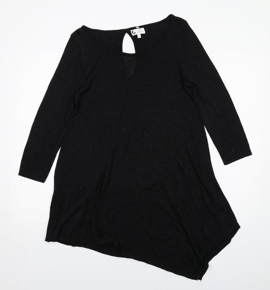 NEXT Womens Black Viscose Jumper Dress Size 12 Round Neck Pullover