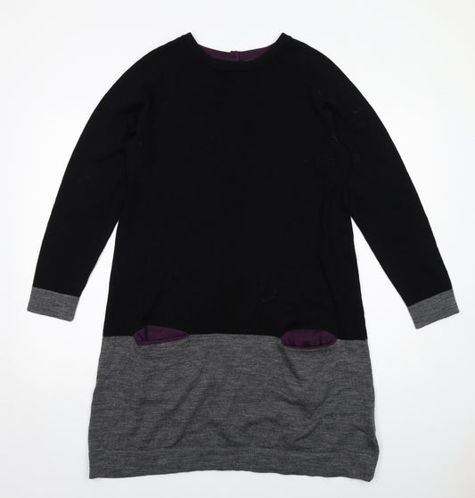 Two Danes Womens Black Colourblock Wool Jumper Dress Size S Round Neck Button