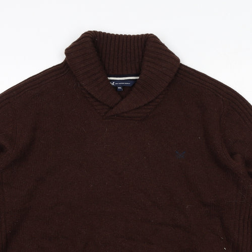 Crew Clothing Mens Brown V-Neck Wool Pullover Jumper Size 2XL Long Sleeve