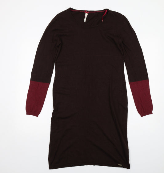 NEXT Womens Brown Colourblock Viscose Jumper Dress Size M Round Neck Pullover