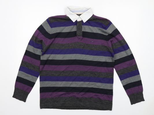 Wolsey Mens Multicoloured Collared Striped Acrylic Pullover Jumper Size M Long Sleeve