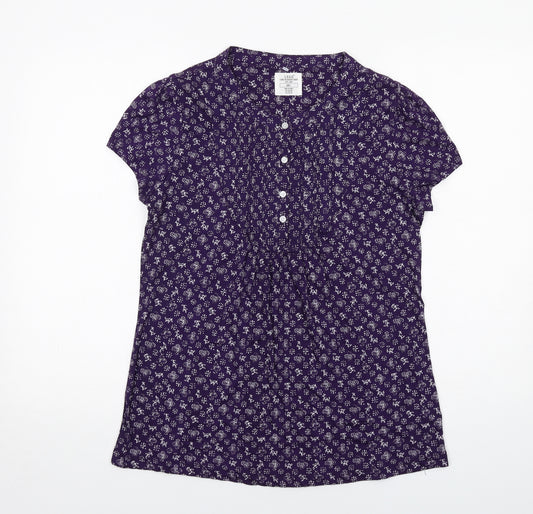 H&M Womens Purple Geometric Cotton Basic Blouse Size L V-Neck