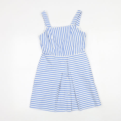 Topshop Womens Blue Striped Polyester Tank Dress Size 8 Square Neck Zip