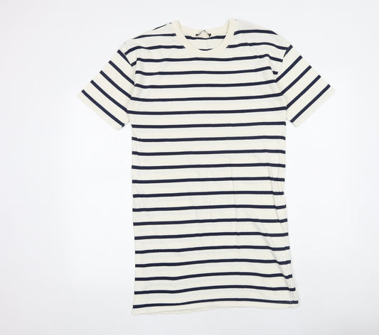 Viyella Womens Ivory Striped 100% Cotton T-Shirt Dress Size L Crew Neck Pullover