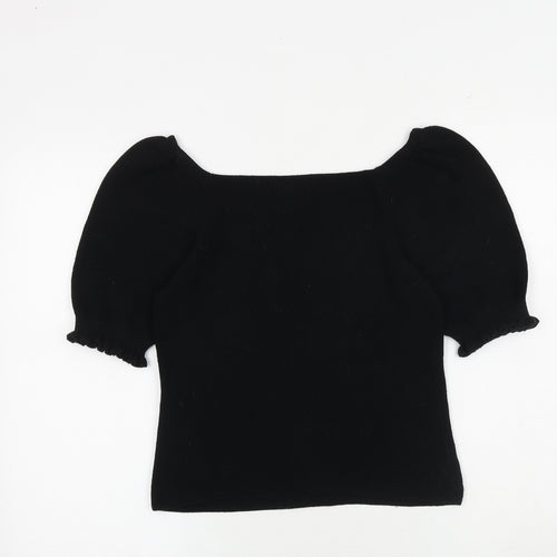 Whistles Womens Black Square Neck 100% Cotton Pullover Jumper Size S