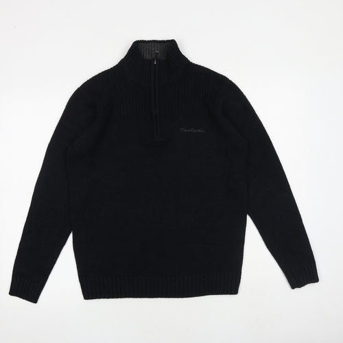 Pierre Cardin Mens Black High Neck Acrylic Pullover Jumper Size S Long Sleeve
