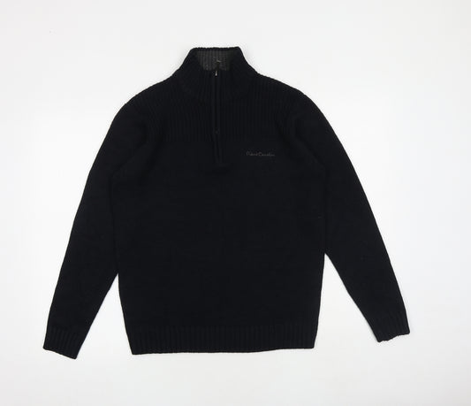 Pierre Cardin Mens Black High Neck Acrylic Pullover Jumper Size S Long Sleeve