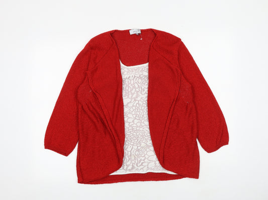 Per Una Womens Red Round Neck Acrylic Cardigan Jumper Size 14 - Top Insert