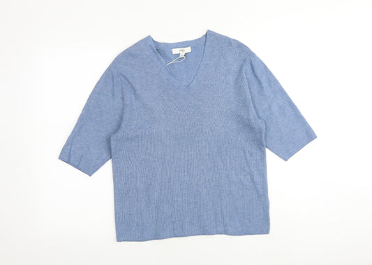 Marks and Spencer Womens Blue V-Neck Viscose Pullover Jumper Size XL
