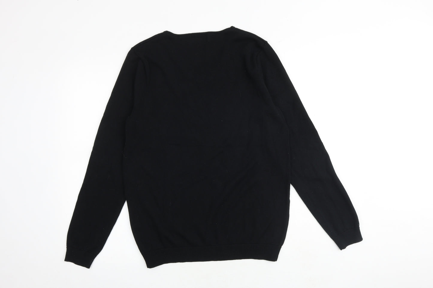 Topman Mens Black V-Neck Cotton Pullover Jumper Size M Long Sleeve