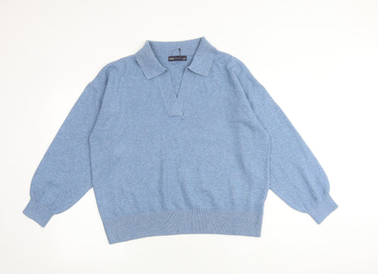 Marks and Spencer Womens Blue Collared Polyester Pullover Jumper Size L