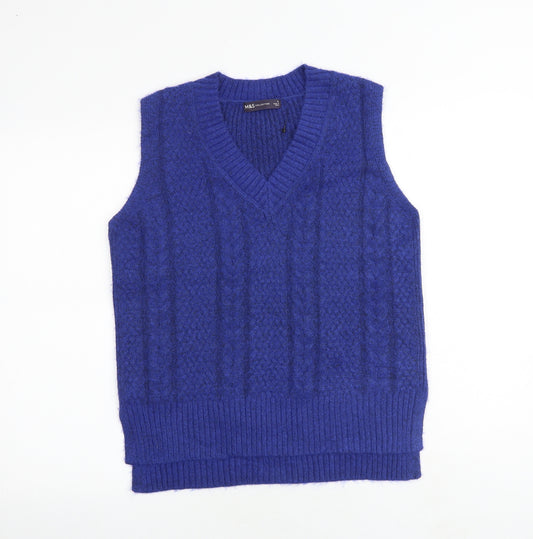 Marks and Spencer Womens Blue V-Neck Polyester Vest Jumper Size S