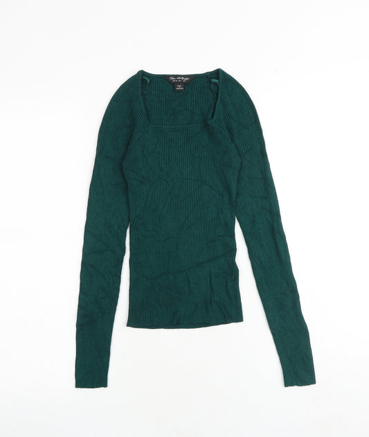 Miss Selfridge Womens Green Square Neck Viscose Pullover Jumper Size 6