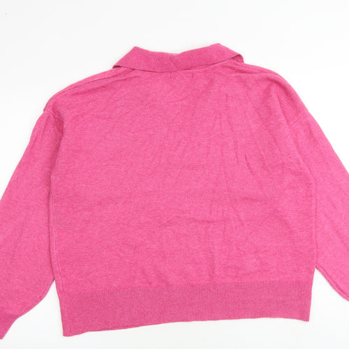 Marks and Spencer Womens Pink Collared Polyester Pullover Jumper Size L