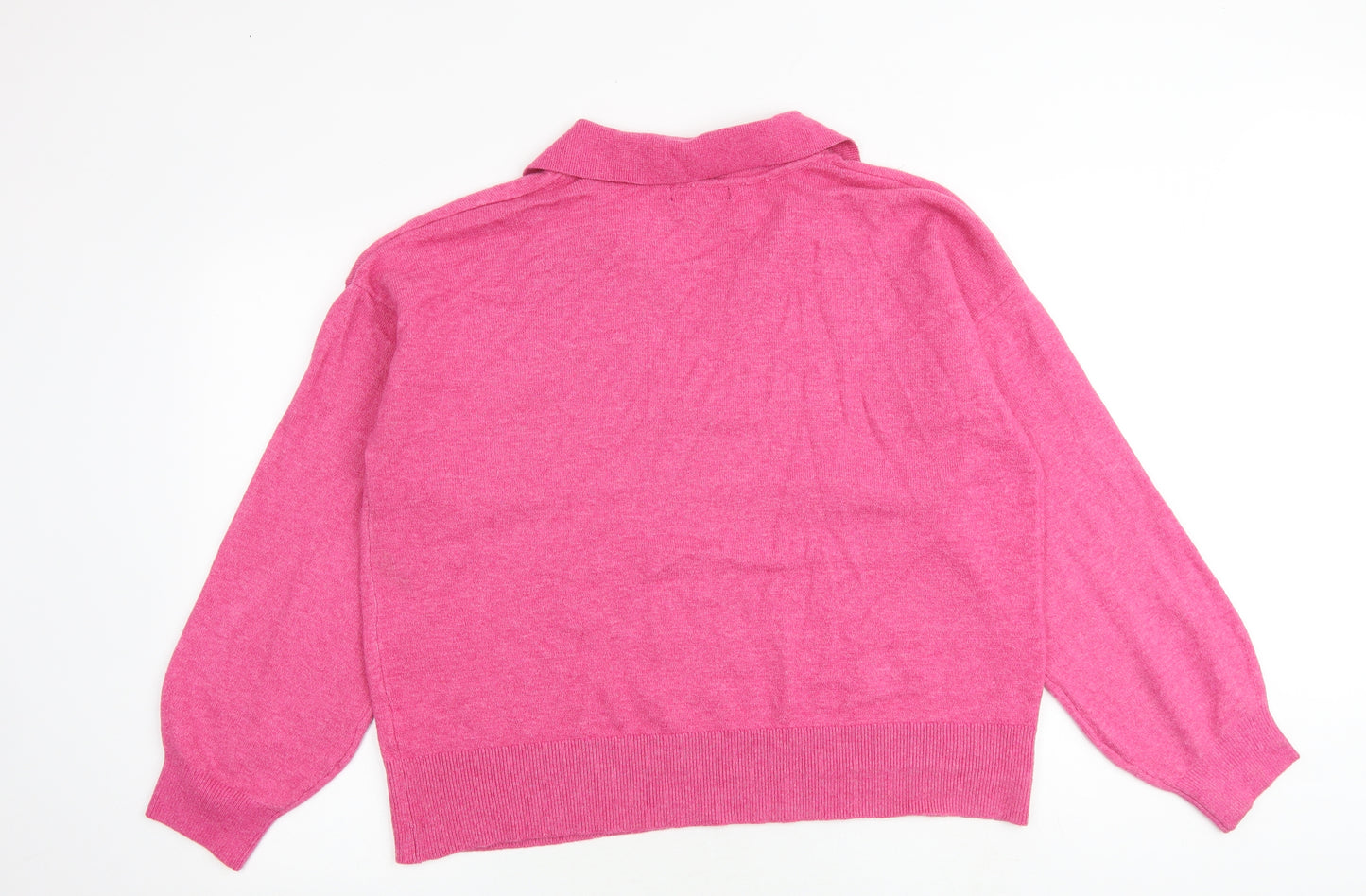 Marks and Spencer Womens Pink Collared Polyester Pullover Jumper Size L