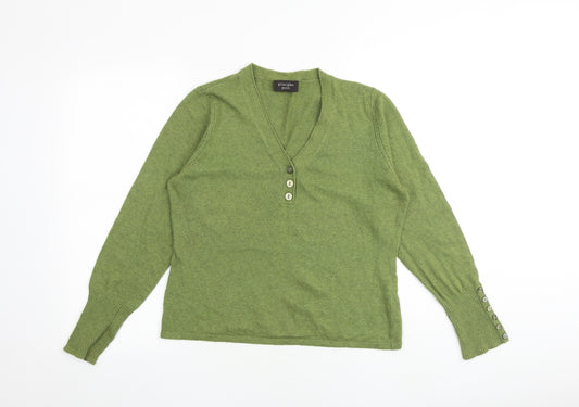 Principles Womens Green V-Neck Cotton Pullover Jumper Size 14