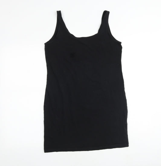 H&M Womens Black Paisley Cotton Tank Dress Size L Scoop Neck Pullover