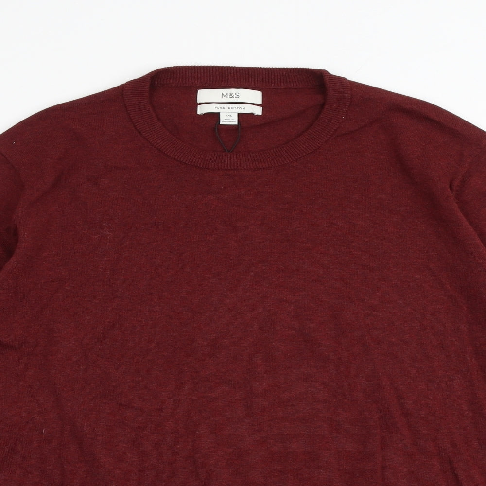 Marks and Spencer Mens Red Round Neck Cotton Pullover Jumper Size 2XL Long Sleeve