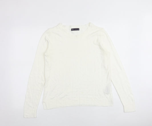 Marks and Spencer Womens Ivory Round Neck Acrylic Pullover Jumper Size 10