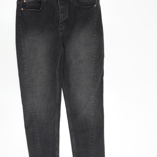 H&M Womens Grey Cotton Straight Jeans Size 12 Regular Button - Raw Hem
