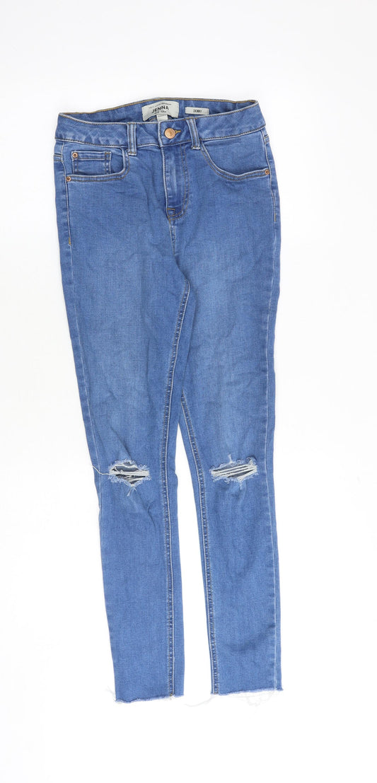New Look Girls Blue Cotton Skinny Jeans Size 13 Years Slim Zip - Distressed