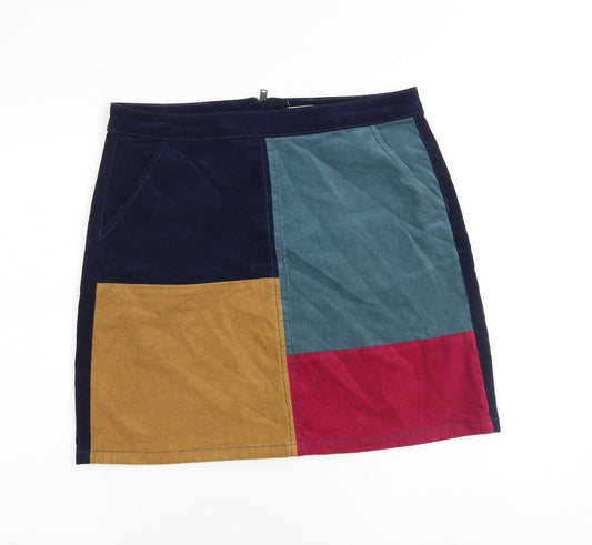 TU Womens Multicoloured Cotton A-Line Skirt Size 12 Zip - Colourblock