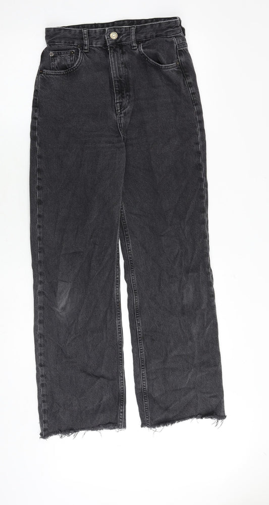 Pull&Bear Womens Grey Cotton Bootcut Jeans Size 8 Regular Zip - Frayed Hem