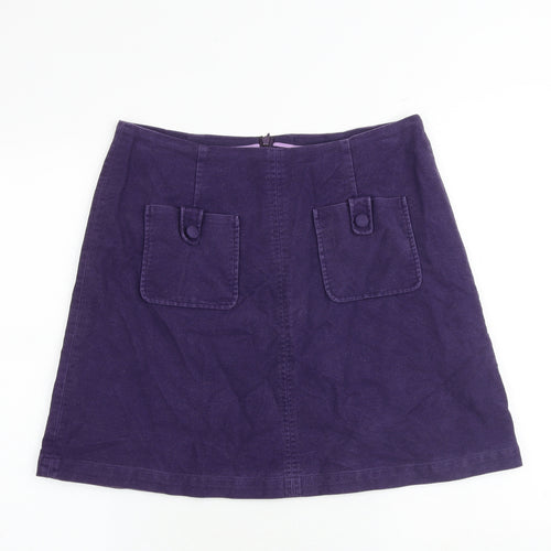 Boden Womens Purple Cotton A-Line Skirt Size 14 Zip