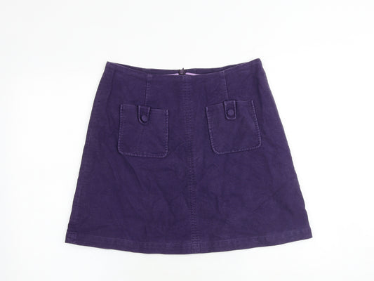 Boden Womens Purple Cotton A-Line Skirt Size 14 Zip