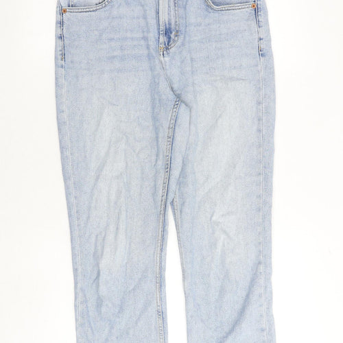 Topshop Womens Blue Cotton Straight Jeans Size 30 in Regular Zip - Frayed Hem